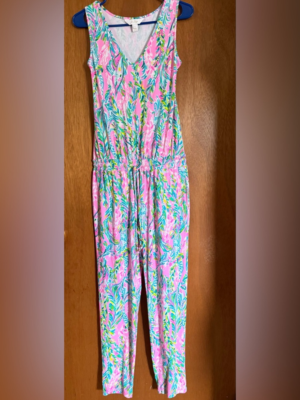 Lilly Pulitzer Pink Tropical-Print Paulina Knit Jumpsuit size s